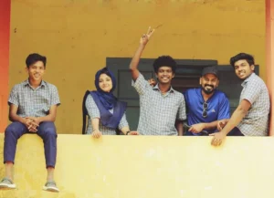 chekkan malayalam movie working still of supporting young actor in malayalam karthik vishnu abu saalim and shafi eppikadu